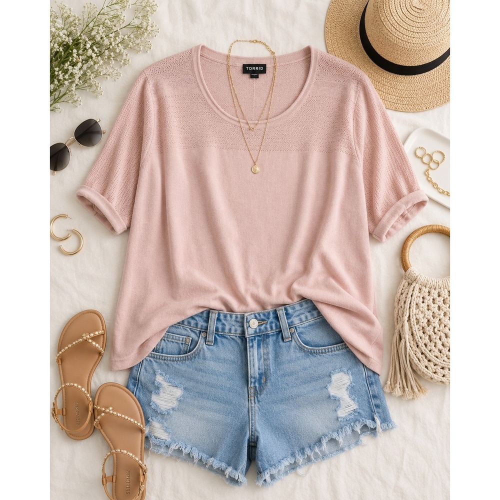 Torrid Plus Size 1X Blush Pink Knit Top Short Sleeve Lightweight Summer